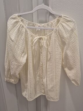 Joie Cream Eyelet Peasant Blouse
